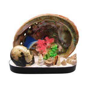 Vintage Mid Century Tiki Abalone Shell Diorama TV Lamp Coral Marlin Fish Design